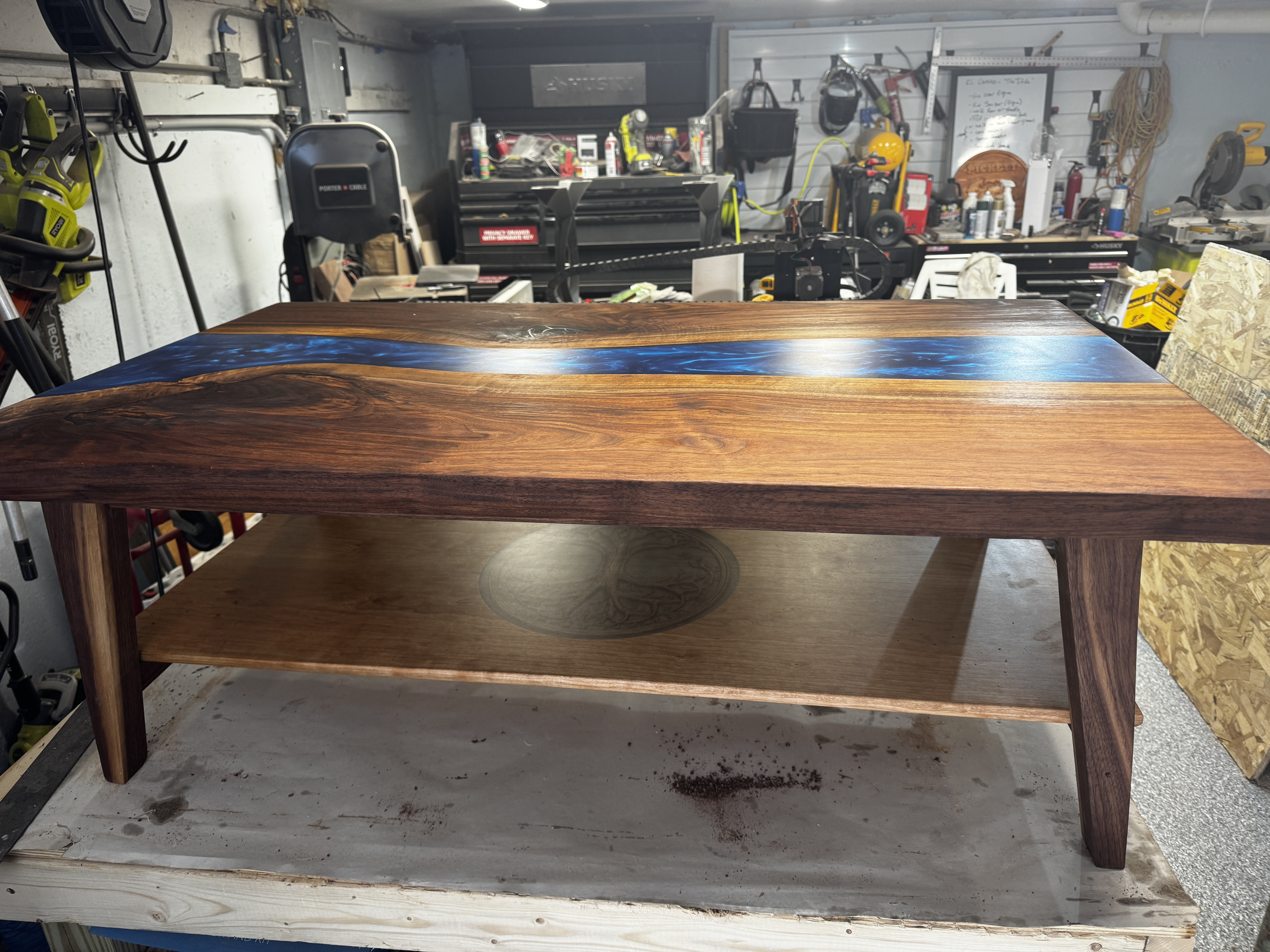 Hardwood coffee table with X-frame legs