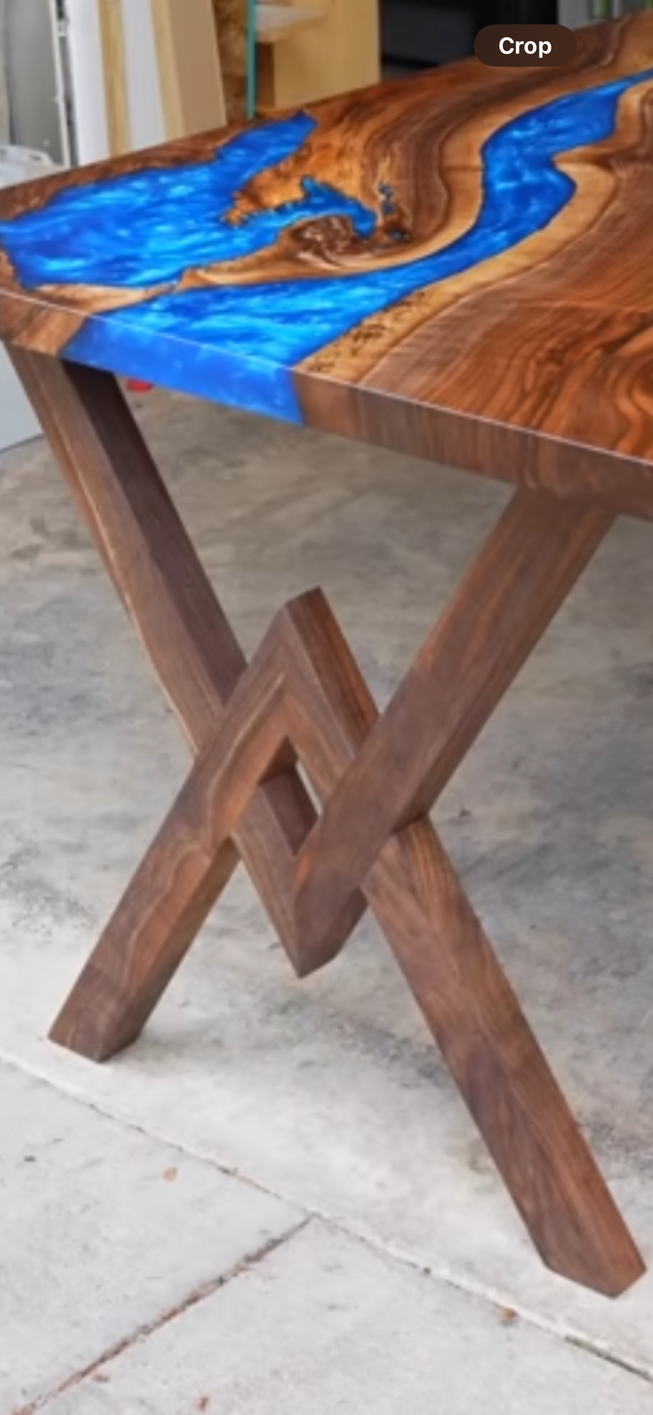 Epoxy river coffee table with X-frame legs