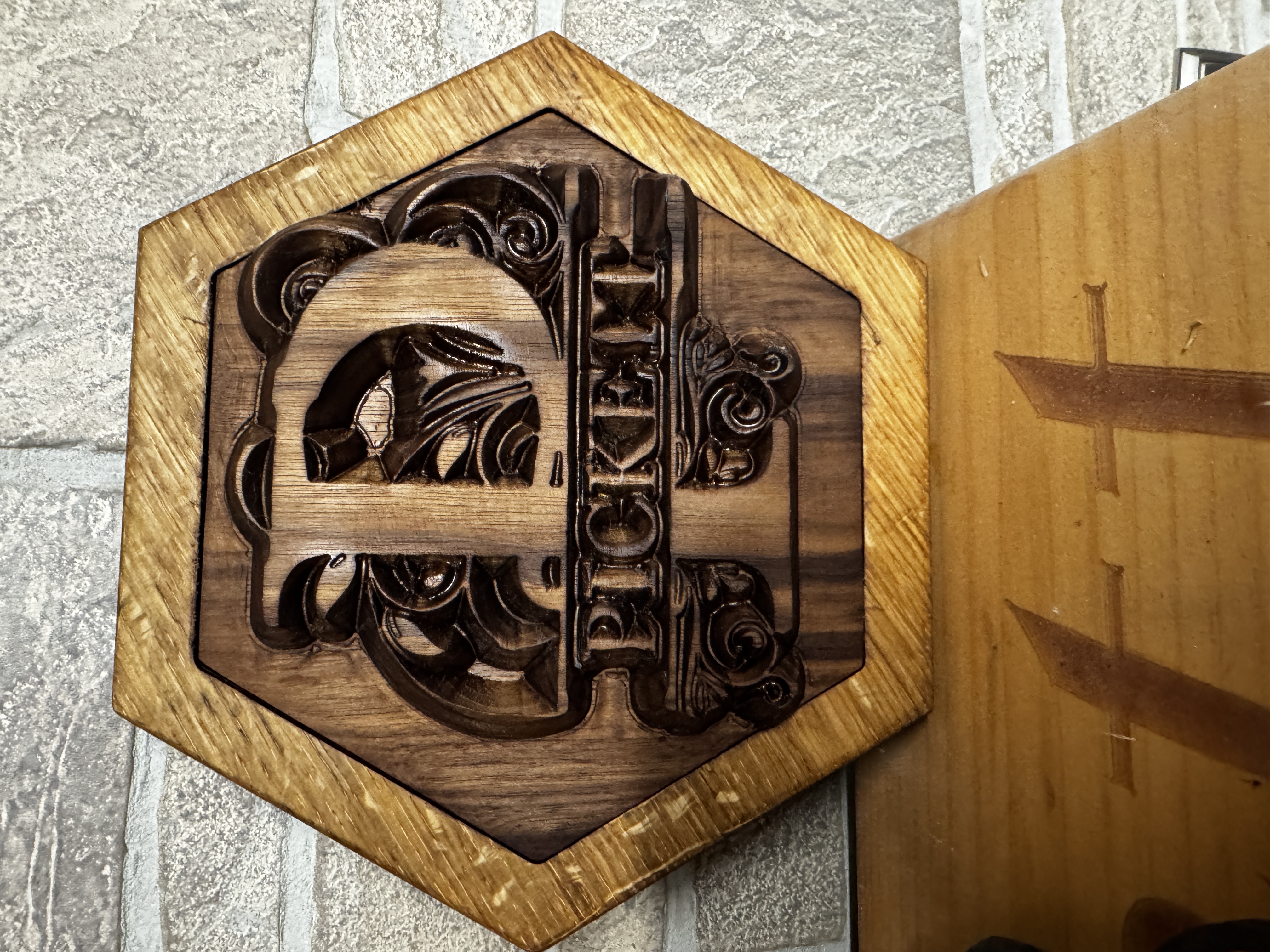 CNC carved scene on hardwood